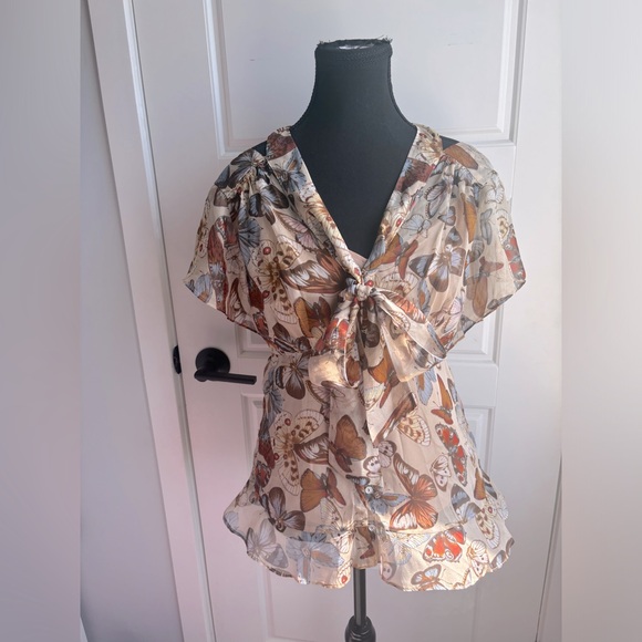 NWOT Moulinette Soeurs Anthropologie Silk Butterfly Blouse Flutter Sleeve Size 4 - Picture 1 of 9